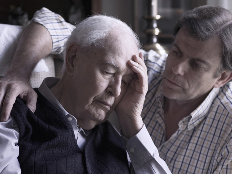 Middle-aged men are caring for elderly elders.